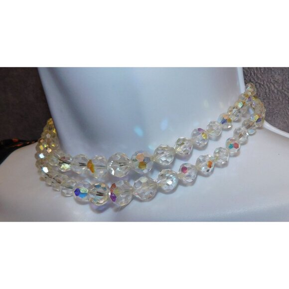 Vintage Aurora Borealis Crystal Beaded Double Strand Necklace - Picture 3 of 9